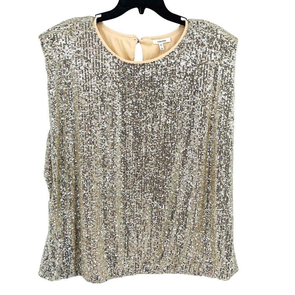 Maurices Sequin Sleeveless Party Shirt Womens Plus Sz 3X Gold Silver Blouse